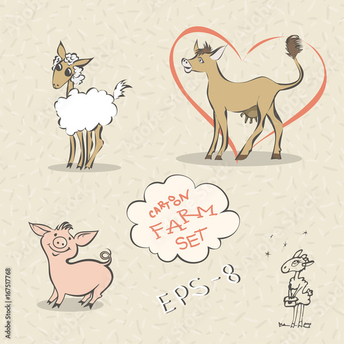Fototapeta Naklejka Na Ścianę i Meble -  Hand drawn doodle vector farm animals set.