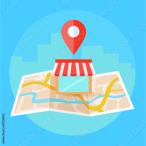 Local seo banner, Map and shop in realistic view. photo