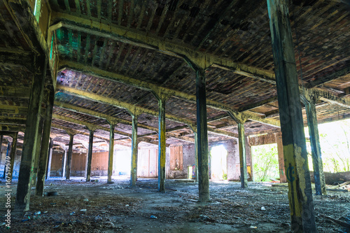 Fire damaged interior of a large train roundhouse and depot in upstate New York © Jeremy Francis