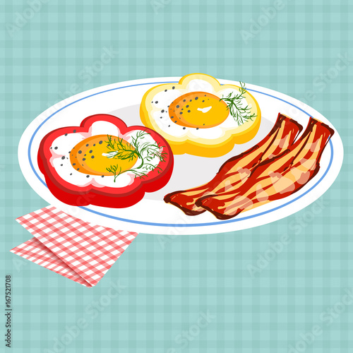 Vector colorful illustration of tasty breakfast