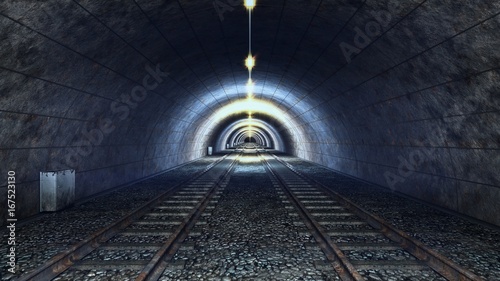 High speed ride through a train mystic tunnel. 3D rendering