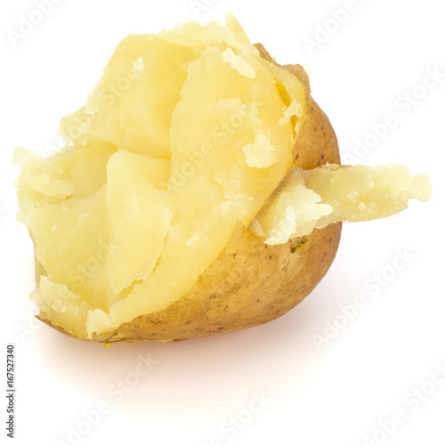 one boiled peeled potato half isolated on white background cutout