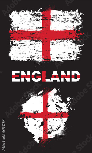 Grunge elements with flag of England. All flags, colors and text are grouped and layered separately.