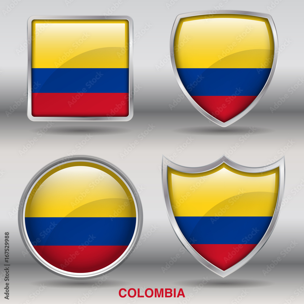 Flag of Colombia in 4 shapes collection with clipping path Flag of Colombia in 4 shapes collection with clipping path