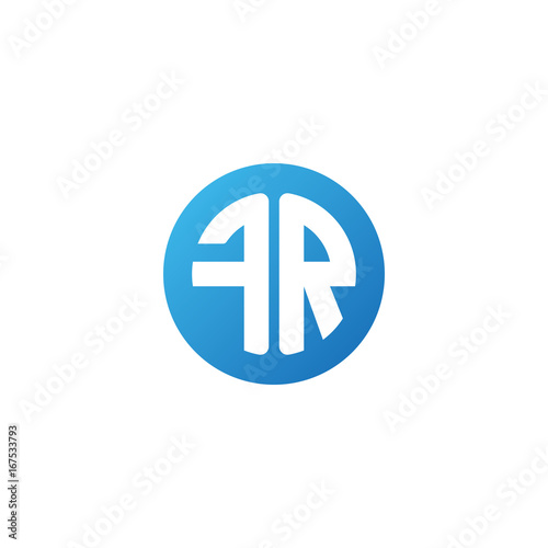 Initial letter FR, rounded letter circle logo, modern gradient blue color	
 
