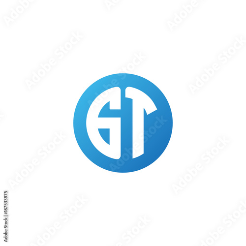 Initial letter GT, rounded letter circle logo, modern gradient blue color 