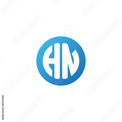 Initial letter HN, rounded letter circle logo, modern gradient blue color	
 
