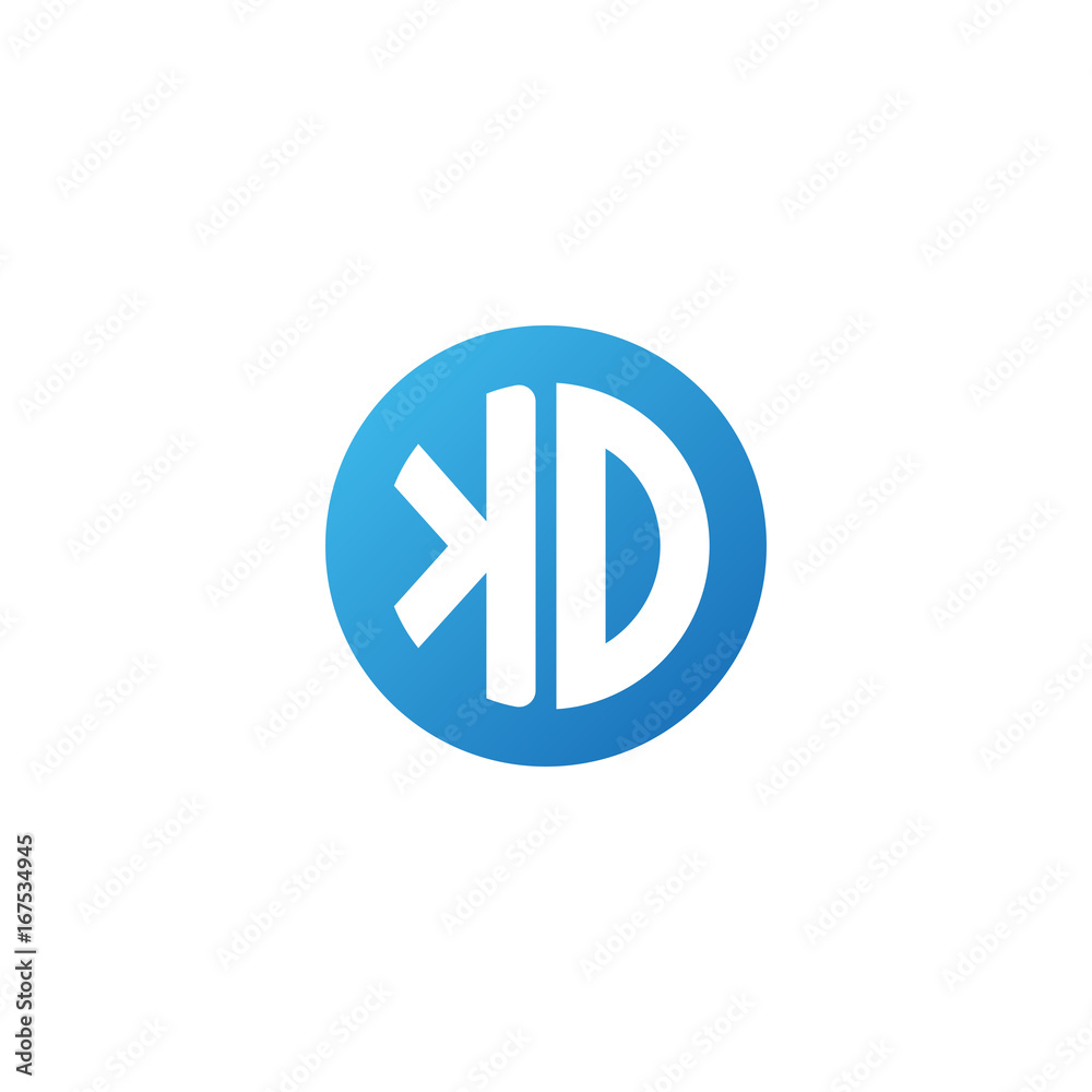 Initial letter KD, rounded letter circle logo, modern gradient blue color Initial letter KD, rounded letter circle logo, modern gradient blue color
