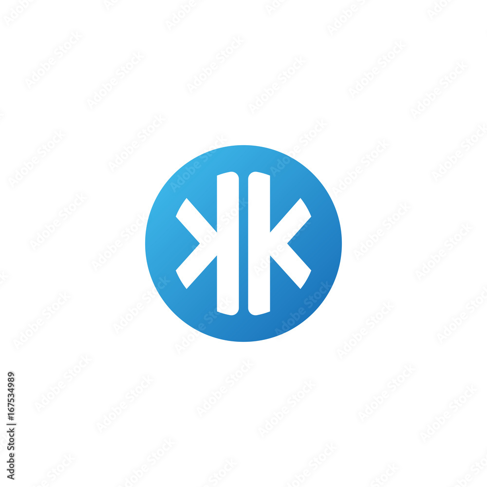Fototapeta premium Initial letter KK mirror, rounded letter circle logo, modern gradient blue color 