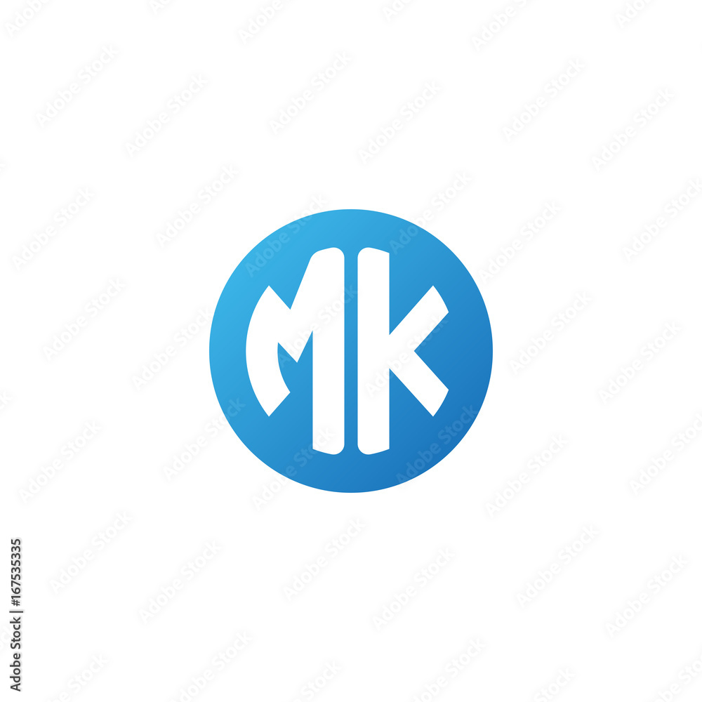 Initial letter MK, rounded letter circle logo, modern gradient blue color Initial letter MK, rounded letter circle logo, modern gradient blue color