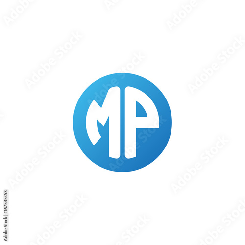 Initial letter MP, rounded letter circle logo, modern gradient blue color	