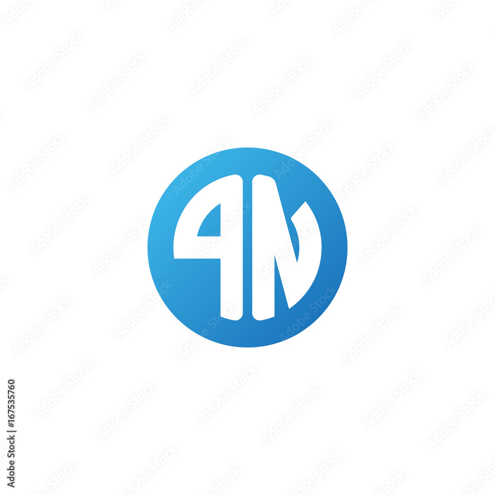 Obraz premium Initial letter PN, rounded letter circle logo, modern gradient blue color 