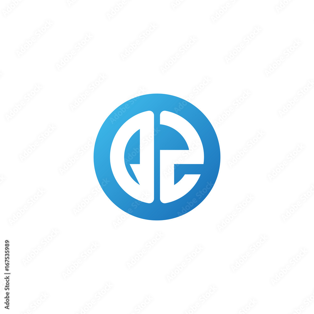 Initial letter QZ, rounded letter circle logo, modern gradient blue color	
 
