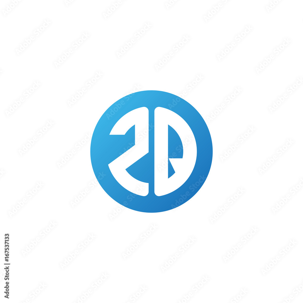 Initial letter ZQ, rounded letter circle logo, modern gradient blue color	
 

