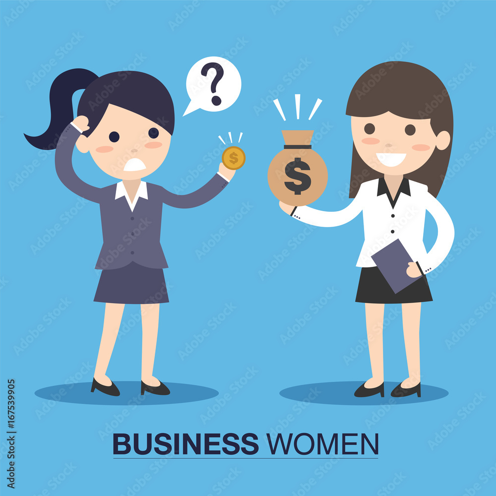 Businesswoman and employee with money Businesswoman and employee with money