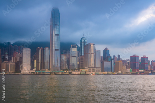 VICTORIA HARBOUR, HONG KONG - AUGUST 4, 2017 : View from Kowloon toward the Victoria Harbour in the early morning © phichak