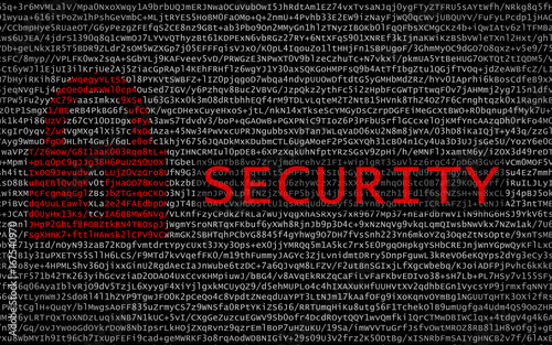 Security text with red lock over encrypted text