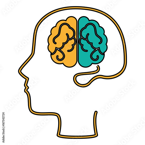 brain storming with head profile vector illustration design