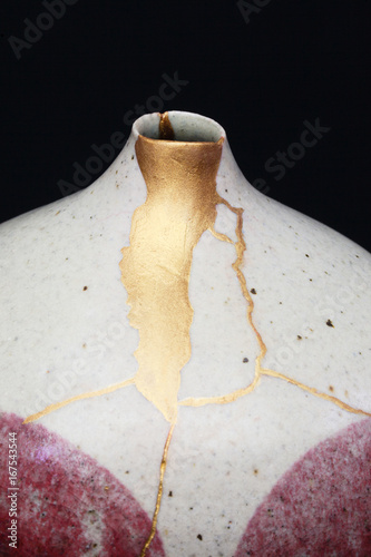 A handmade pot made that was broken and I repaired with the Japanese art form of kintsugi.
