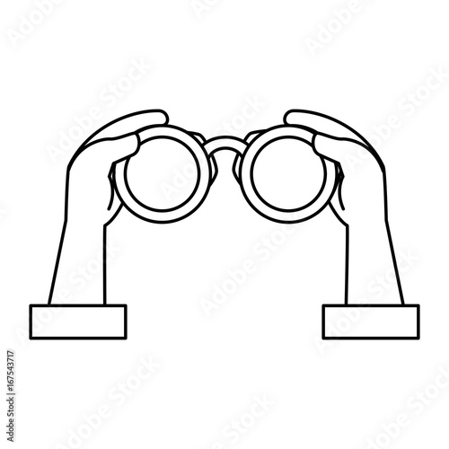 hands human with binoculars device isolated icon vector illustration design