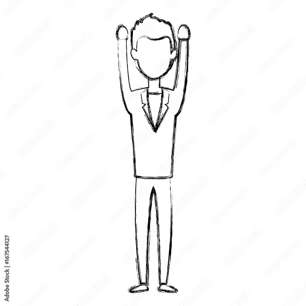 elegant businessman with hands up avatar character vector illustration design elegant businessman with hands up avatar character vector illustration design