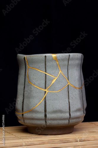 A handmade pot made that was broken and I repaired with the Japanese art form of kintsugi.
