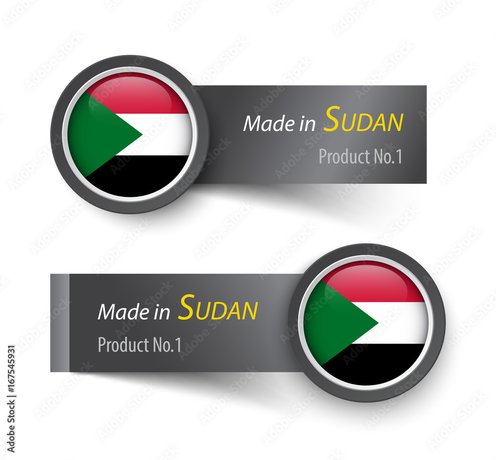 Flag icon and label with text made in Sudan Flag icon and label with text made in Sudan