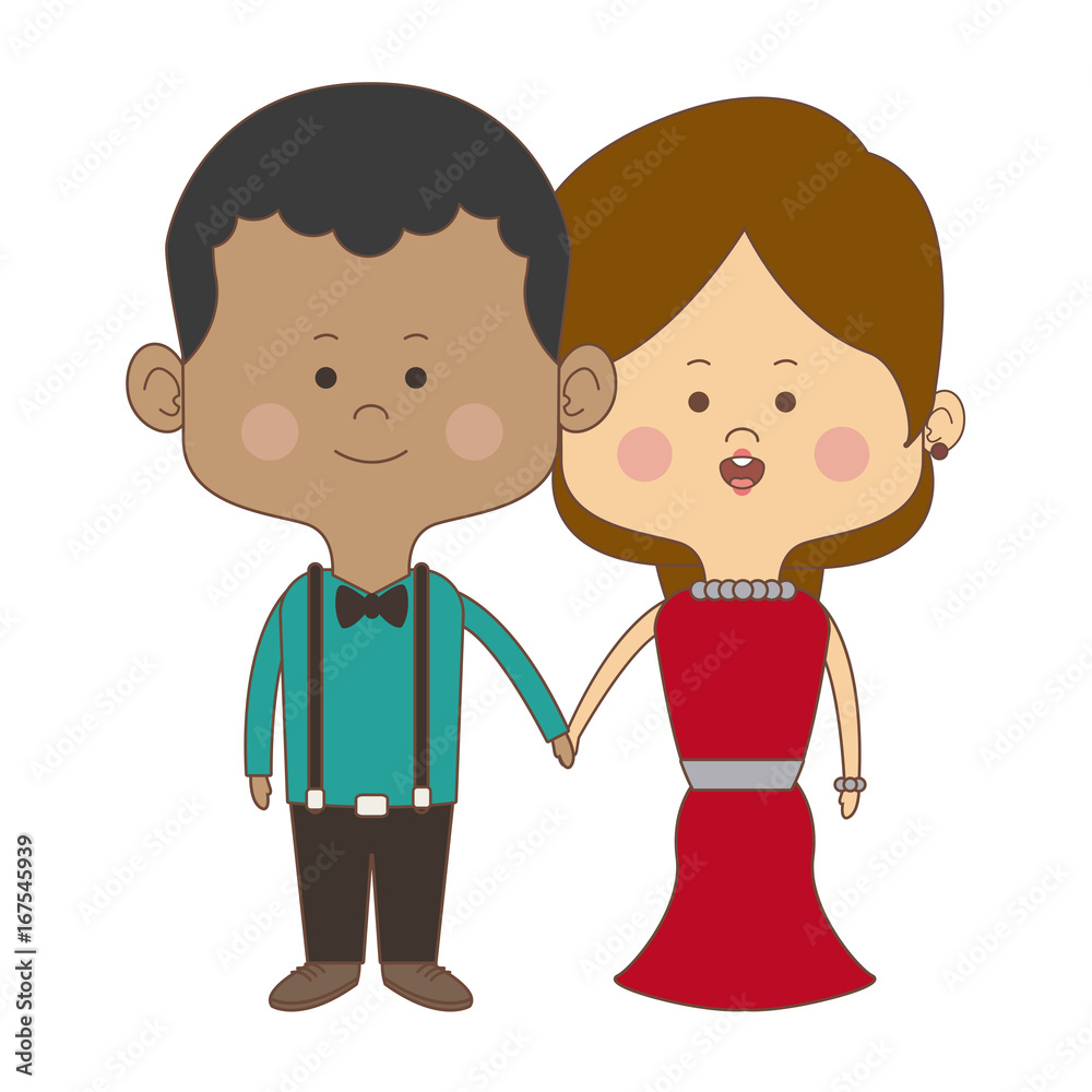 cute couple bride and groom holding hands lovely cartoon vector illustration