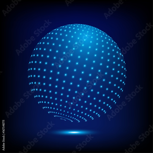 blue abstract sphere shape of glowing neon circles . Global Network connection ,planet ,Science, technology ,Logo concept.