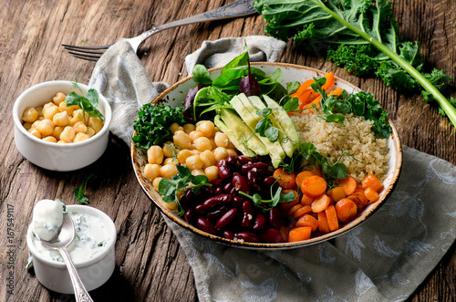 Vegetarian Buddha bowl with quinoa and chickpea photo