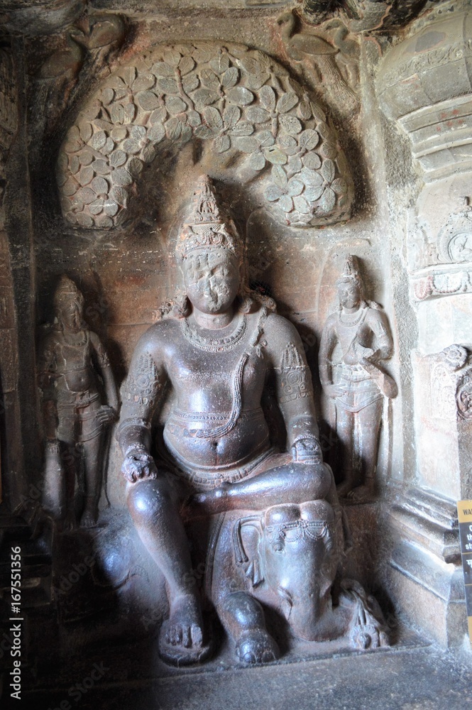 Cave 32 Sculpture of Indra under  a banyan tree  Ellora caves India