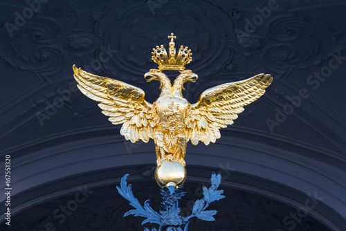 Golden double-headed eagle mounted on the gates of the Hermitage