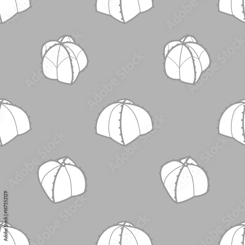 3 styles of succulents in dark gray outline   white plane on gray background. Seamless pattern vector illustration