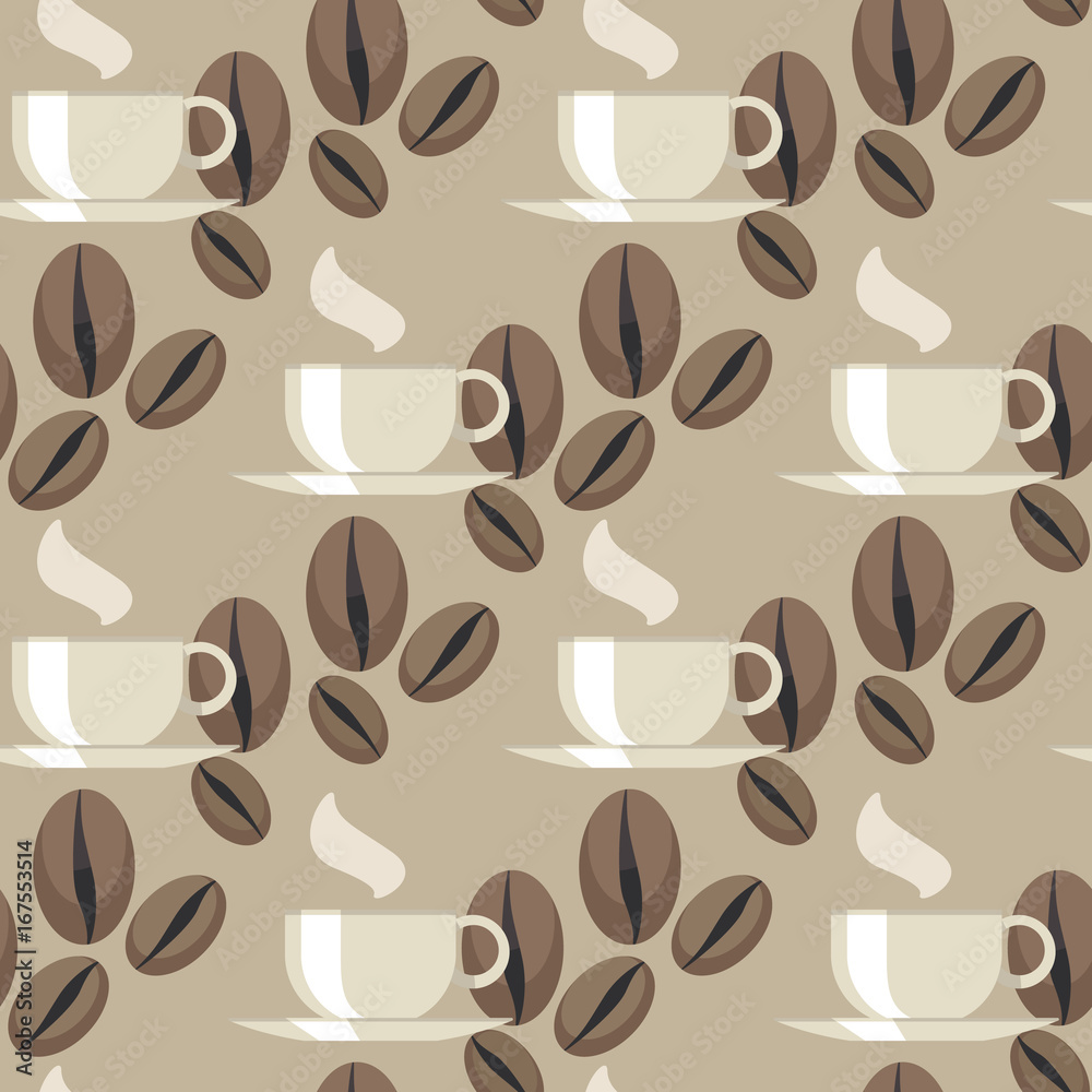 Fototapeta premium Neutral color, light gray steaming Coffee Seamless Pattern