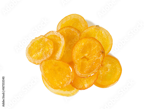 dried orange slices with sugar isolated on white