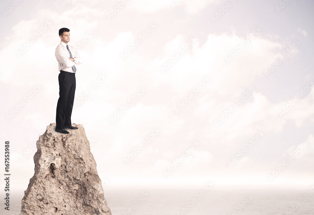 Happy businessman standing on cliff