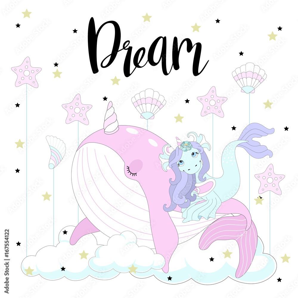 Cute unicorn on a beautiful background with an inscription. Vector illustration. Cute unicorn on a beautiful background with an inscription. Vector illustration.