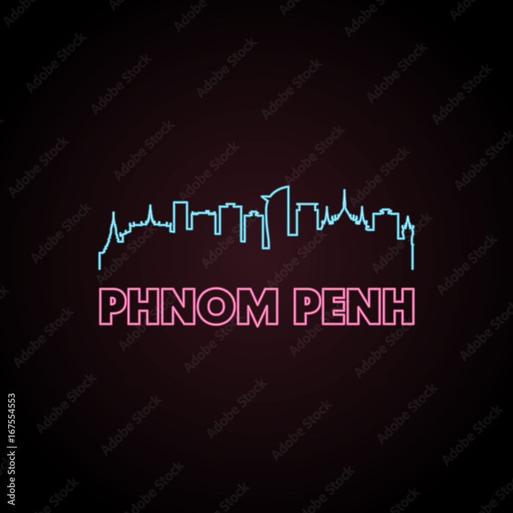 Phnom penh skyline neon style in editable vector file.