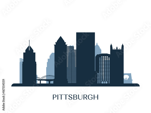 Pittsburgh skyline  monochrome silhouette. Vector illustration.