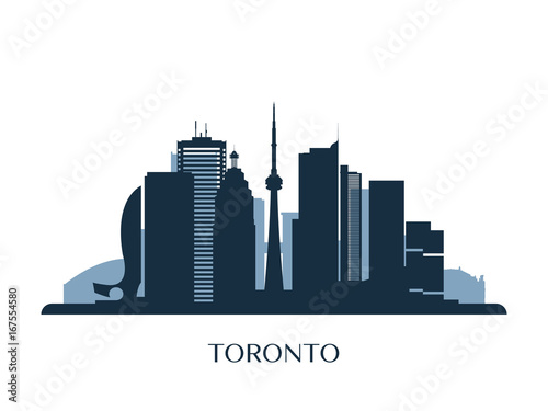 Toronto skyline, monochrome silhouette. Vector illustration.