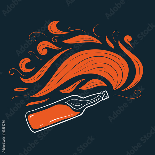 Molotov cocktail in retro vintage style. Design template for tattoo, print, cover, poster or fashion textile. Vector illustration.