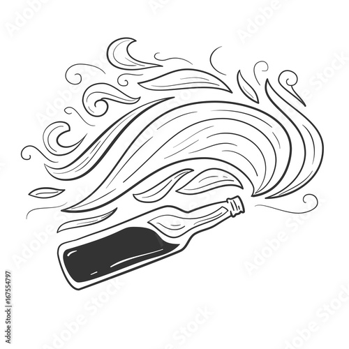 Molotov cocktail in retro vintage style. Design template for tattoo, print, cover, poster or fashion textile. Vector illustration.