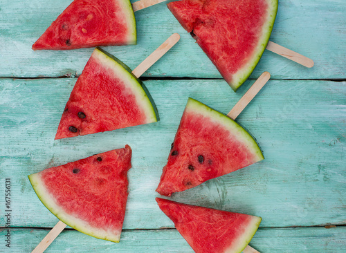 watermelon pops for a picnic on turquoise background