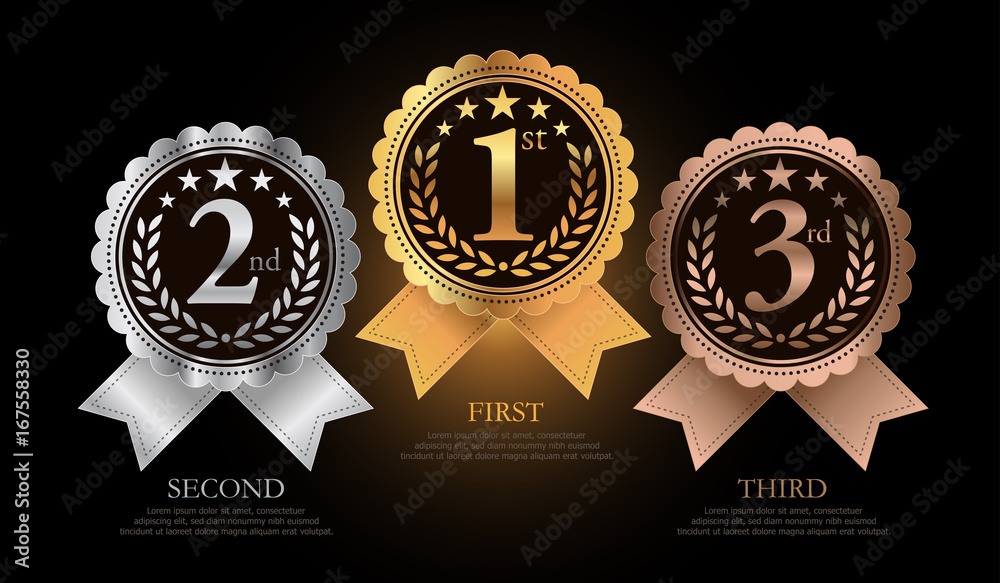 1st, 2nd, 3rd Sports awards three medals, gold, silver and bronze