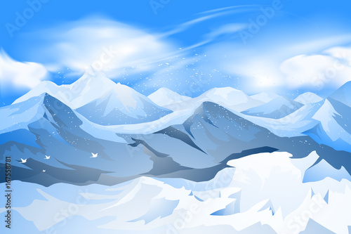 Beautiful mountains peak with snow scene vector nature landscape background