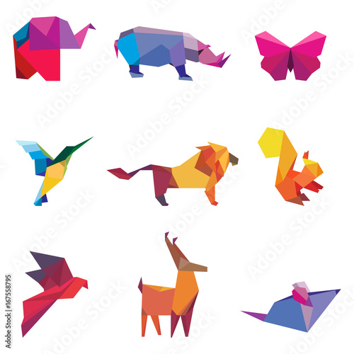 Vector illustration of color origami animals