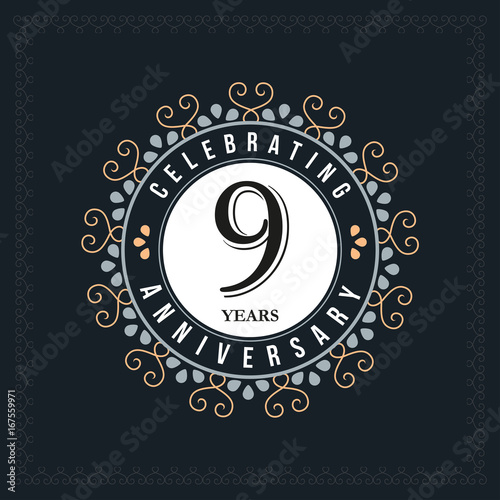 9 years anniversary design template. Vector and illustration. celebration anniversary logo. classic, vintage style