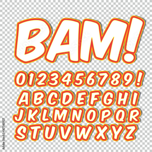 Comic alphabet set. Letters, numbers and figures for kids' illustrations websites comics banners. photo