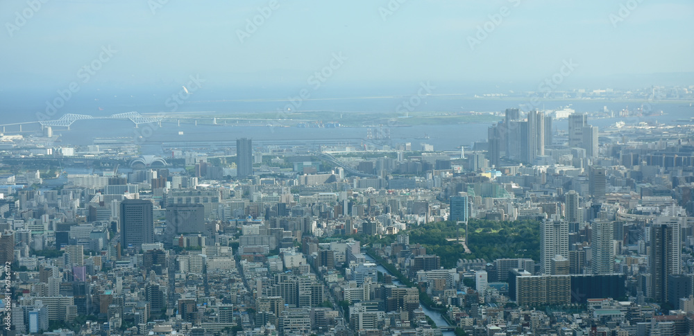 日本の東京都市景観「東京湾などを望む」（画面右奥に羽田空港などが見える）