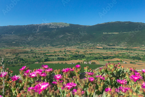Fototapeta Naklejka Na Ścianę i Meble -  Idyllic rural green valley landscape with mountains in Italian Abruzzo